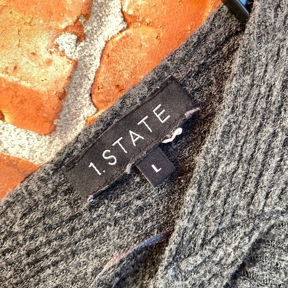 1. State Womens Large Gray Twist Vback Waffle Knit Sweater - Picture 6 of 11